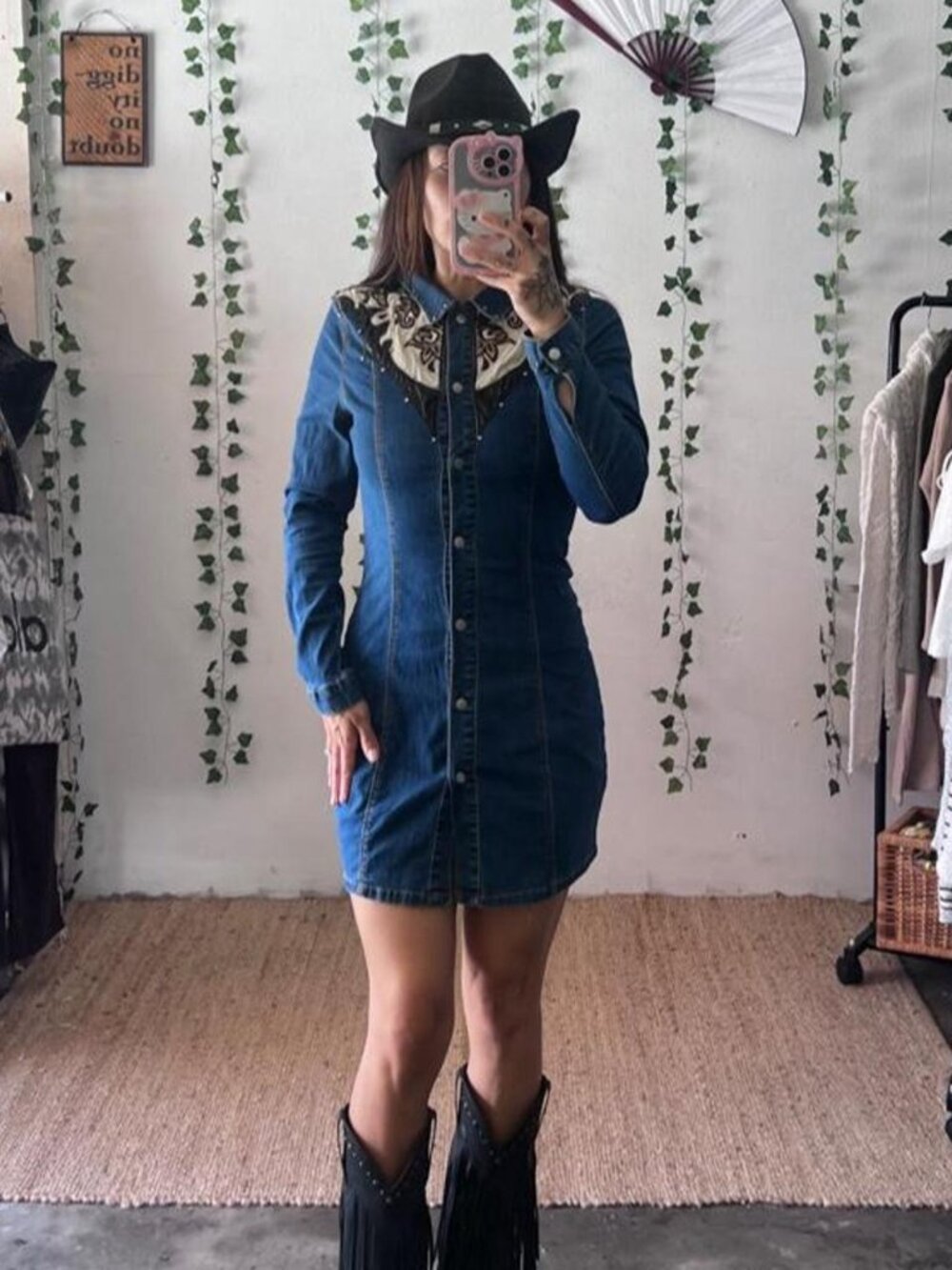 Glamorous Denim western style button up mini dress size 6